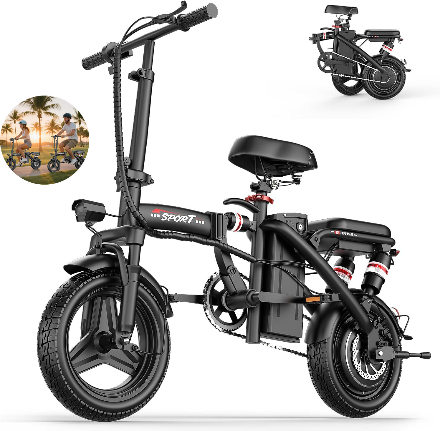Folding Electric Bike for Adults 14" 1200W Motor, Up to 25 MPH 45 Miles e bike