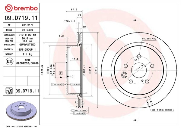 2X Brembo Bremsscheibe Prime Line - UV Coated 09.D719.11 FüR Lexus GS RC 200T-image