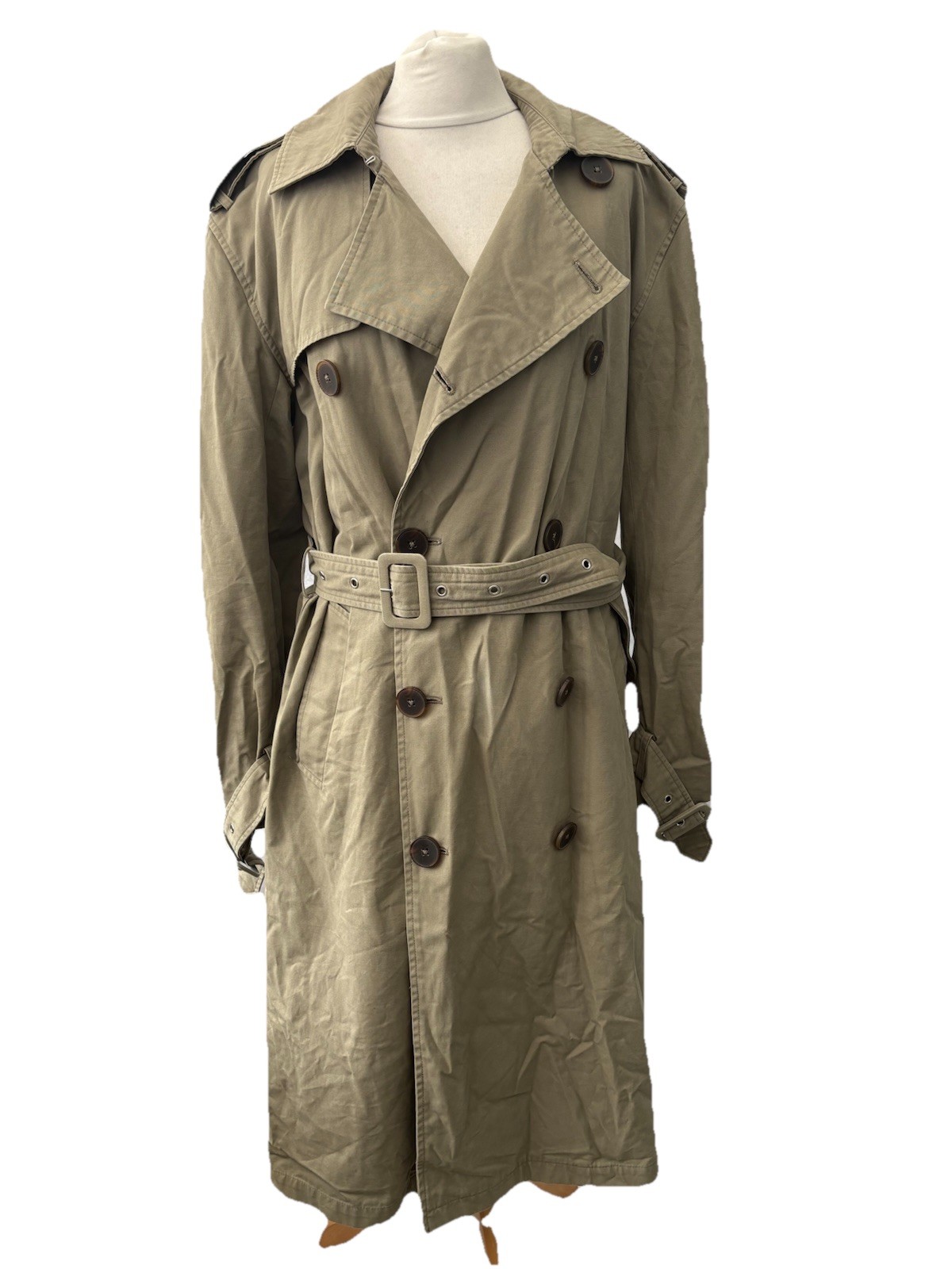 Women's Green Trench Coat Size L Mid-Length Long Sleeve Reserved