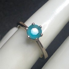 B1675 Sterling Silver 925 Teal Blue CZ ring 6-Prong Setting sz 7 2.6g