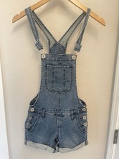 GUESS Shortalls Women's Blue Denim Overalls Shorts Vintage