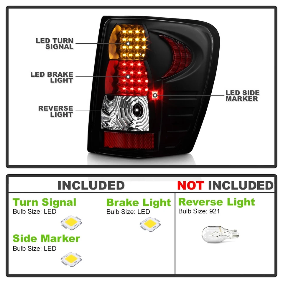 Luces traseras LED negras para Jeep Grand Cherokee 1999-2004 lámparas de freno 99-04 izquierda+derecha Foto 3 de 4