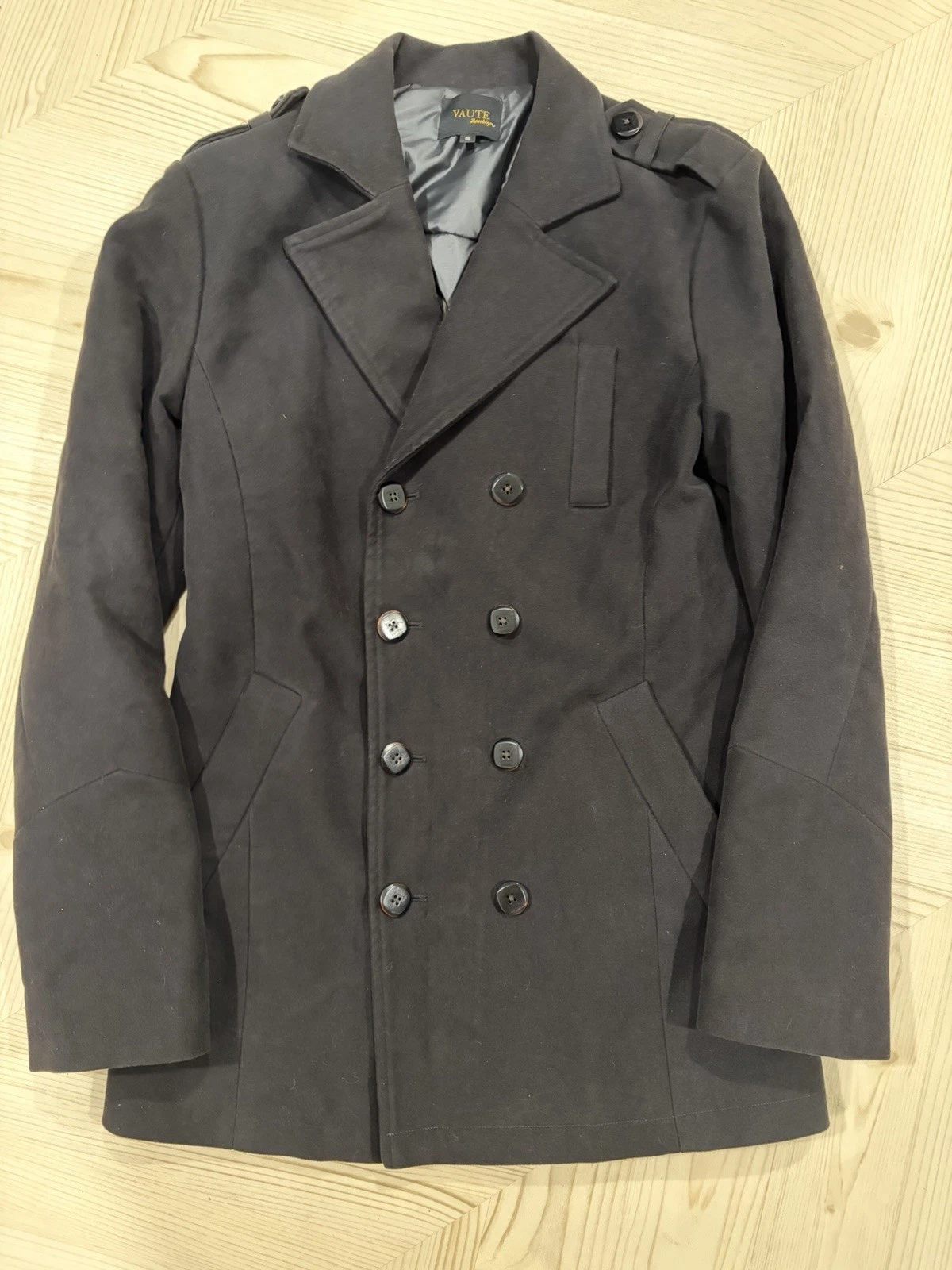 Vaute Men Vegan Peacoat Coat 100% Organic Cotton Recycled Lining NYC Size S image 1