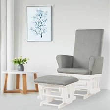 Costway Wooden Baby Nursery Rocking Chair Glider and Ottoman Cushion Set Grey