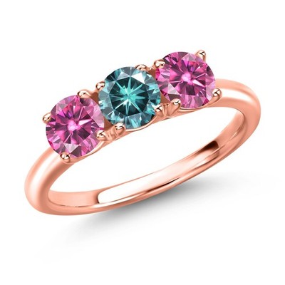 18K Rose Gold Plated Silver Blue Moissanite and Pink Moissanite Engagement Ring
