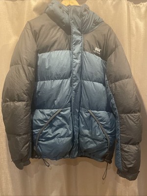 Helly Hansen Down Puffer Jacket Mens Large Blue Full Zip Coat Goose Down Feather