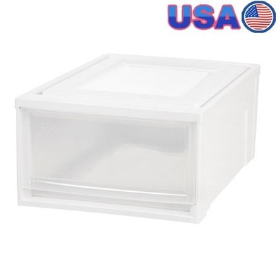 Stackable Plastic Storage Drawer Unit 31 Quart Clear Front Organize Home White