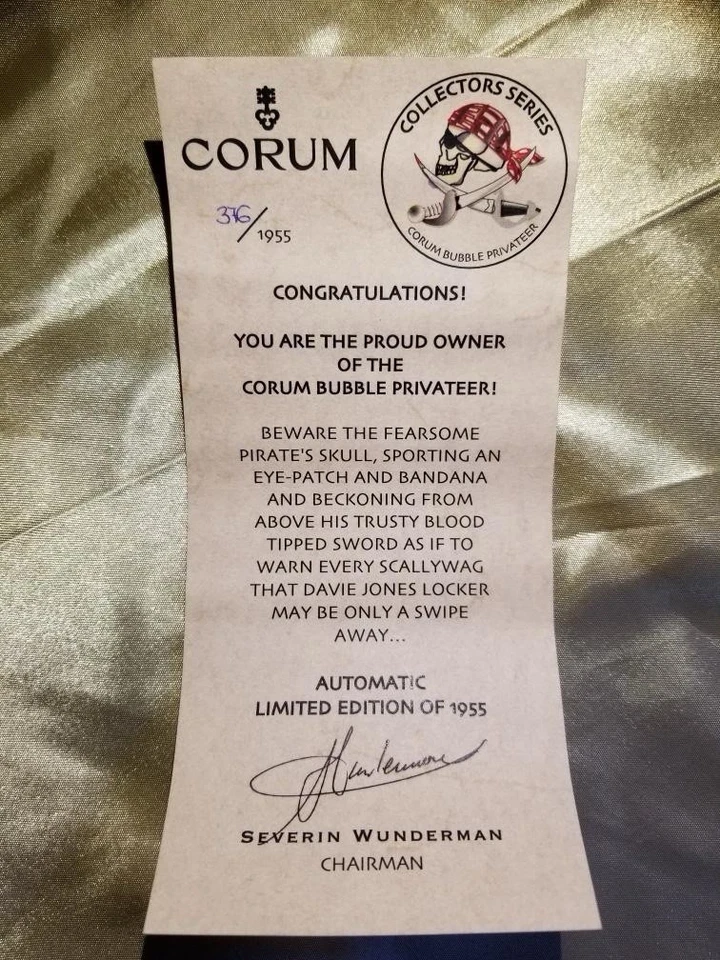 Corum Bubble Privateer Watch Collectors Series Limited Addition - Image 3 of 4