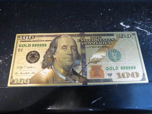 GOLD Foil $100 Dollar Bill with Green Seal TWO SIDED Printed