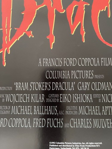DRACULA, ‘LOVE NEVER DIES’ FRANCIS FORD COPPOLA, RARE LICENSED1992 POSTER - Picture 12 of 12