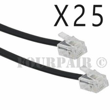 25 Pack Lot - 25ft Telephone Line Cord Cable 6P6C RJ12 RJ11 DSL Fax Phone Black