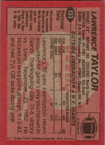 Tarjetas de fútbol americano 1982-1989 Lawrence Taylor HOF New York Giants tú eliges - Imagen 5 de 17