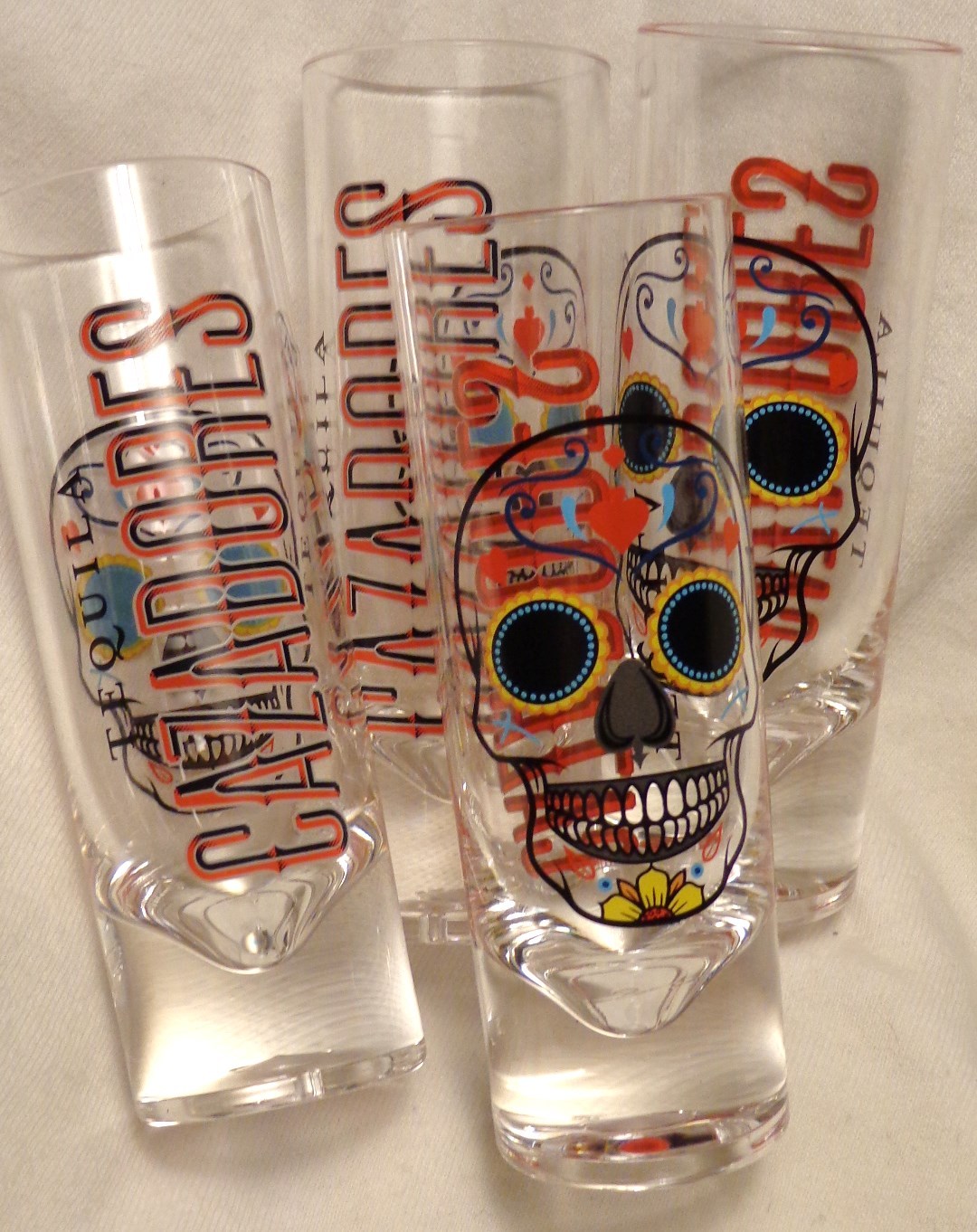 Cazadores Tequila Set of 4 Plastic Shot Glasses Colorful Skull