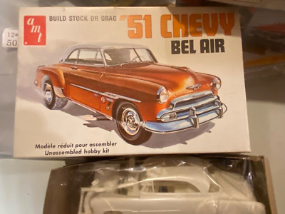 VINTAGE AMT '51 CHEVY BEL AIR 1/25 MODEL KIT - OPEN BOX - UNBUILT