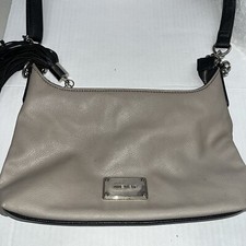NINE WEST Crossbody Bag Beige & Black Silver Chain Tassel Faux Leather