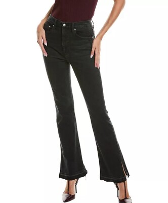 Daze Denim Go-Getter Black With Side Slit High Rise Flare Jean Women's Sz 26 New