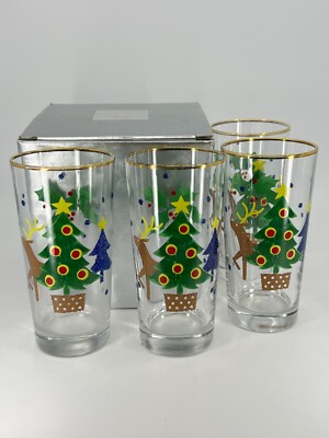 Set of 4 Mikasa Holiday 6'' Glassware CHRISTMAS GLOW 14 oz Hi Ball Glasses VTG