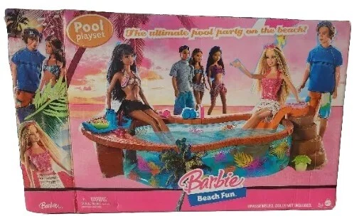 Mattel Barbie Beach Fun Pool Party Playset Slide Pool BOX 2005