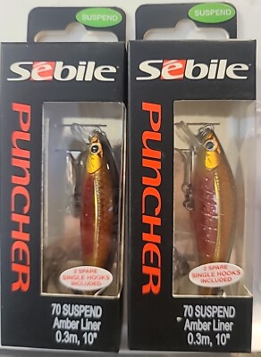 Lot of 2-Sebile Puncher 2 3/4'' Lipped Jerkbait 1/4oz Suspendin Lure Amber Liner 