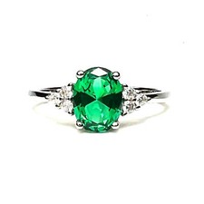 Lab Made Emerald Ring Solid Sterling Silver 925 , May birthstone , Promise Ring