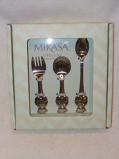 New Mikasa 3 Piece Stainless Steel Baby Set-Baby Fork,Baby Spoon,Feeding Spoon