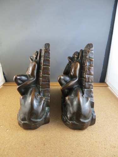Pair of 1920's Marion Egyptian Revival Sphinx Pyramid Nude Woman Bronze Bookends - Picture 23 of 24