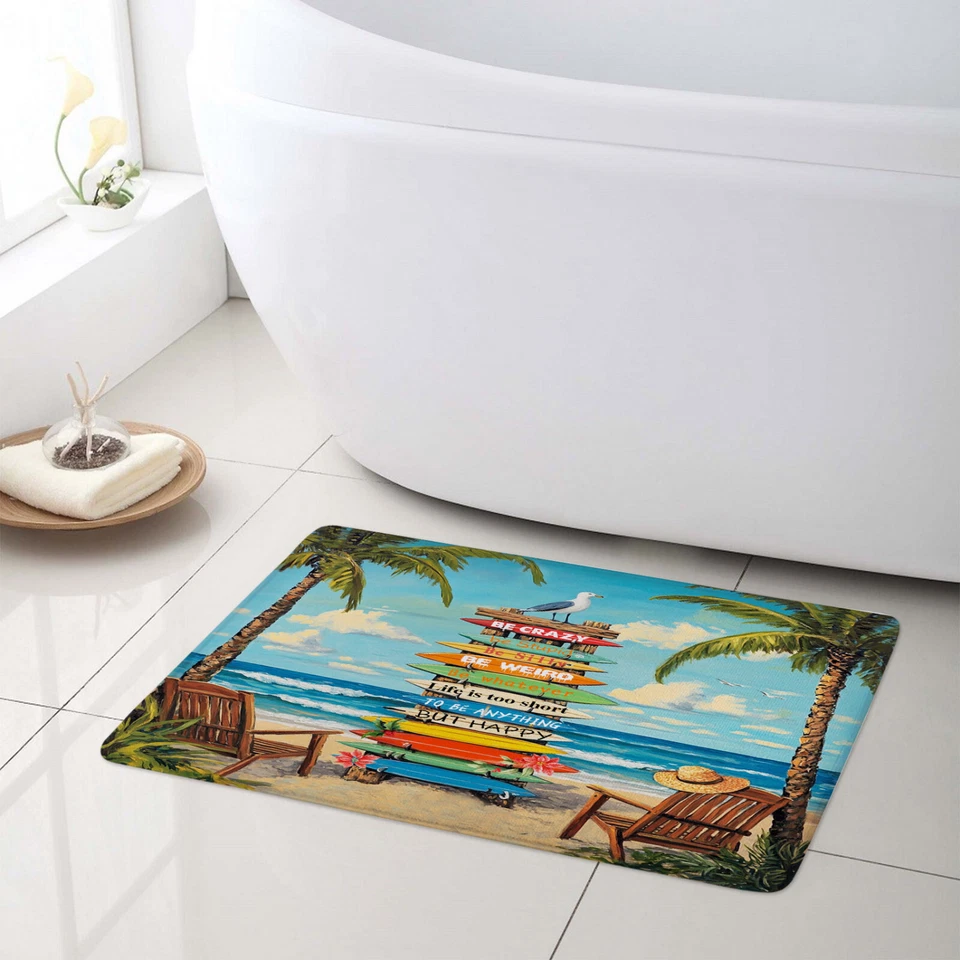 Juego de cortinas de ducha náuticas para decoración de baño tabla de surf playa océano azul verano Foto 3 de 4
