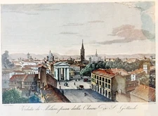 Authentic Rare Hand-Tinted Engraving View of Milan By Attilio Zuccagni-Orlandini