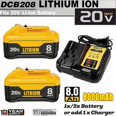 Battery /Charger for DeWalt DCB206 20V MAX 8.0 AH Compact Li-Ion Power Tool