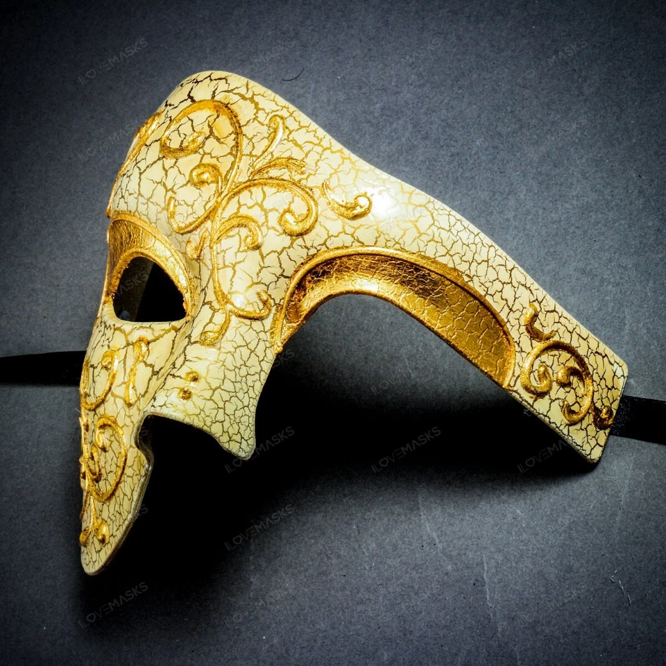 Half Face Phantom Of The Opera Venetian Gold Masquerade Costume Party Mask - Image 2 of 3