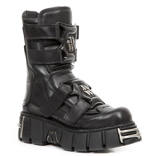 Bottes New Rock M-TANK106-C2 - Cuir Noir, Plateforme, Style Goth/metal - Tailles 36 à 46 - Neuf Avec Boîte