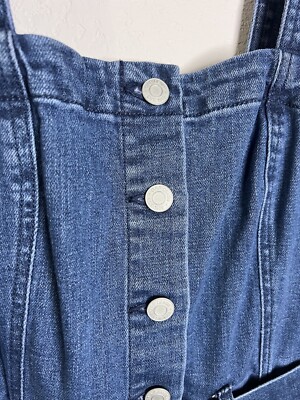 Gap Denim Overall Jumper Dress Women's XS Full Button Belted Pockets Straps  Knee | eBay