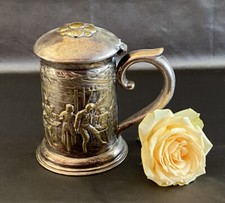 Jugendstil Bierkrug Metall versilbert Wirtshaus um 1900 plastisch #KA124
