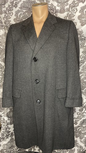 Vtg 1950’s Hickey Freeman Long Wool Gray Overcoat British Fabric Herringbone EUC - Picture 4 of 18