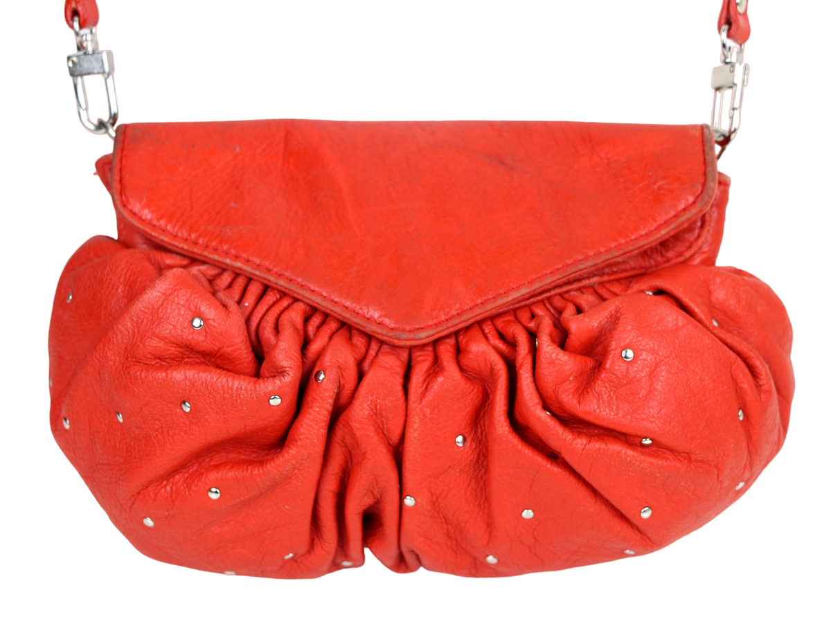Latico SOFT RED GENUINE LEATHER STUDDED X-BODY SHOULDER BAG