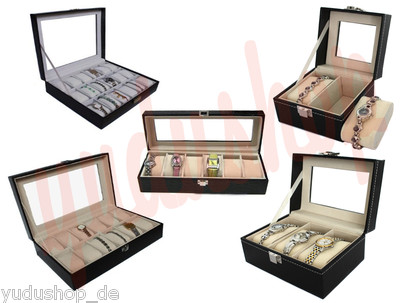 Uhrenkasten Uhrenbox Schmuckkasten mit Glasdeckel Leder Look