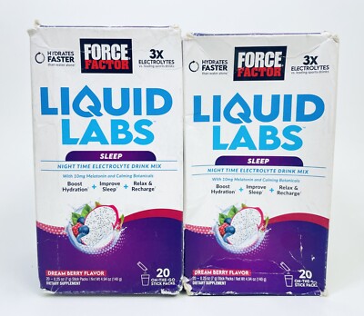 Lot of 2 Force Factor Liquid Labs Sleep Electrolyte Berry Drink Mix 20 Packs Ea