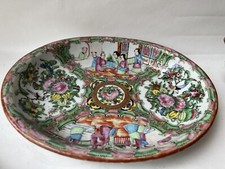 Rose Medallion Antique Chinese Oval Platter. 19th Century Raised Hand Painted 10