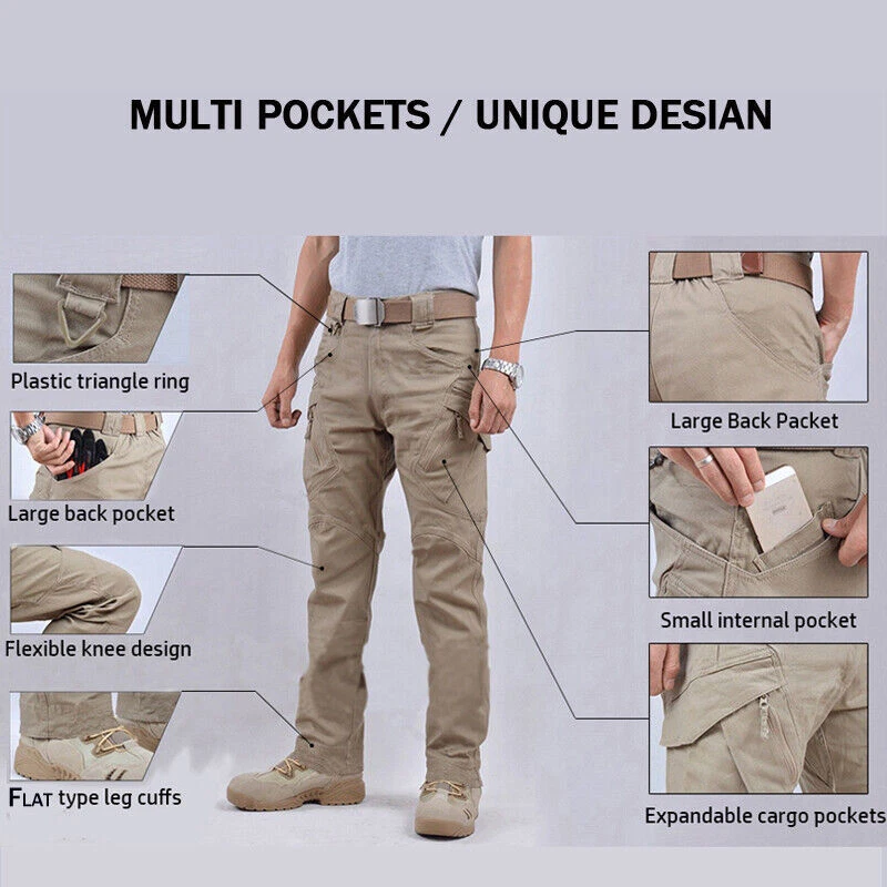 Tactical Mens Cargo Pants Waterproof Work Hiking Combat Outdoor Trousers Pants - Image 4 of 4