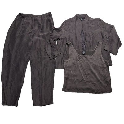 Eileen Fisher Silk Linen 3-Piece Jacket Top Pants Dress Suit Set Medium Large M6