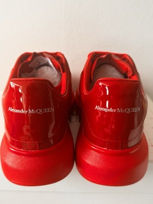 Alexander McQueen Sneaker Unisex Size 10/44 Us Red Glossy Lather Shoes Authentic