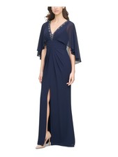VINCE CAMUTO Womens Navy Capelet Flutter Sleeve Full-Length Evening Gown Dress 2