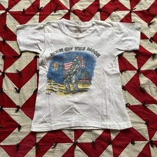 Vintage 1960s Man On The Moon Youth T Shirt White As Is Novelty Outer Space