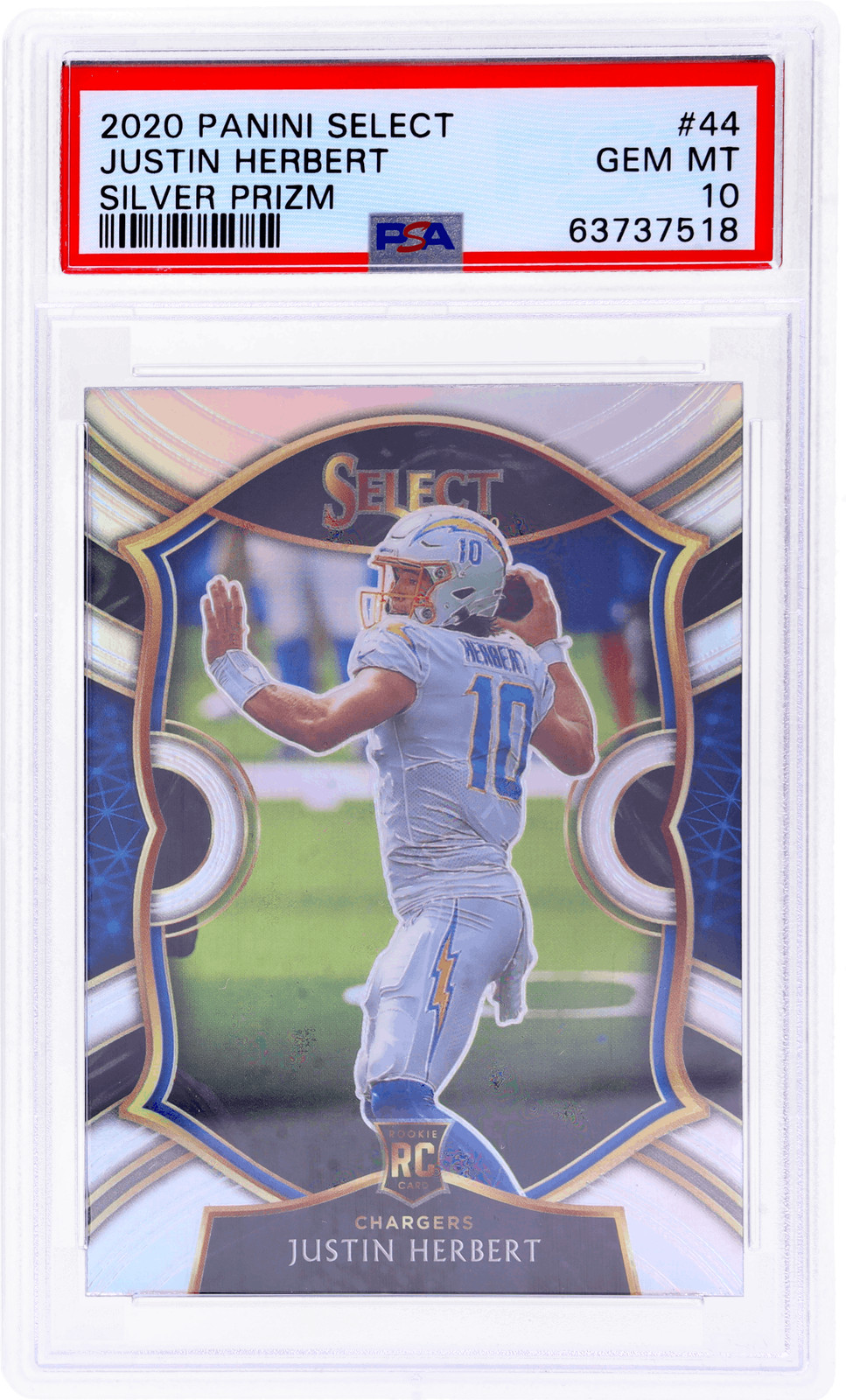 2020 Panini Select Justin Herbert Concourse Silver Prizm #44 PSA 10 Rookie RC