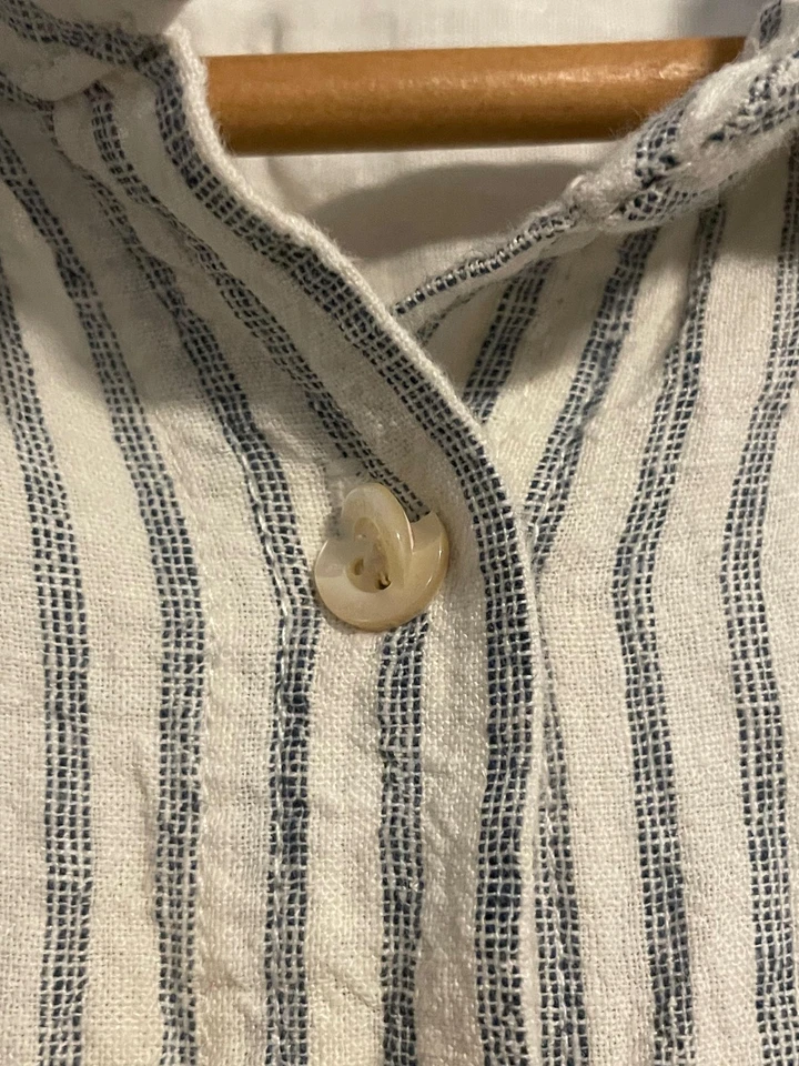 Poetry Dress Womens 12 Blue White Striped Linen Button Front Collared Midi UH92 - Image 2 of 4