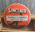 Vintage Sinclair Pennsylvania Motor Oil Porcelain Metal Gas Pump Plate Sign Dino