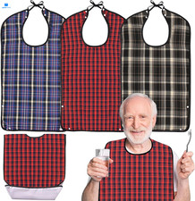 3 Pcs Adult Bibs For Men Washable, Reusable Waterproof Large Adult,...