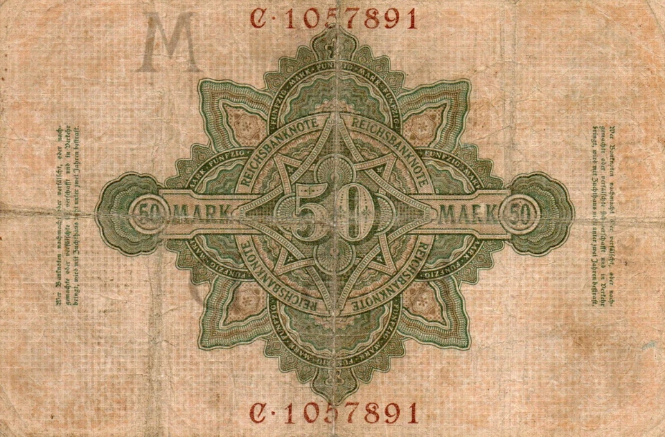 Genuine 50 Mark German empire banknote 1906 in fine cond  !!!!! - Image 2 of 2