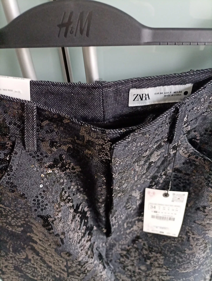 Zara   Jeans mit Pailletten Hose Gr. 34/36 Neu 59 E - Bild 4 von 4