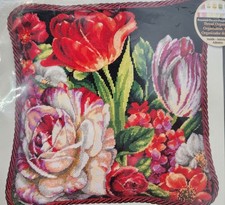 Dimensions 71-20079 BOUQUET ON BLACK Needlepoint Pillow/Picture Kit  Open Kit